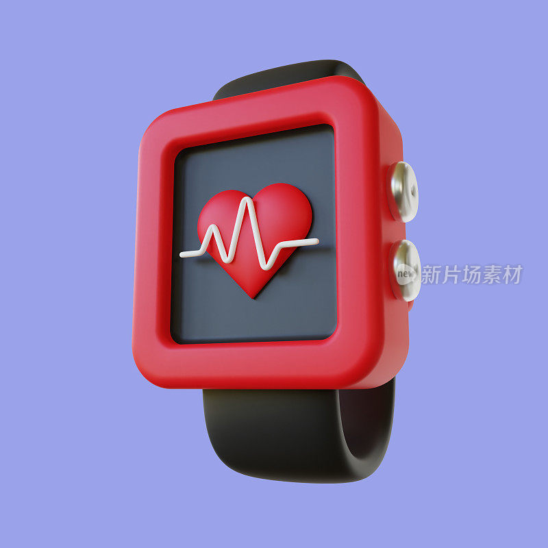 smartwatch 3 d演示。观看心脏追踪器3d渲染蓝色背景